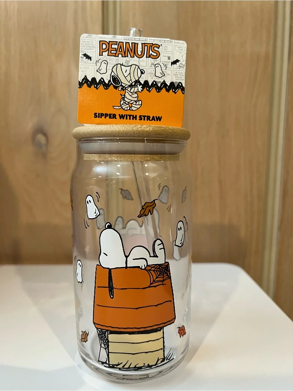 Peanuts Snoopy Glass Sipper with Straw